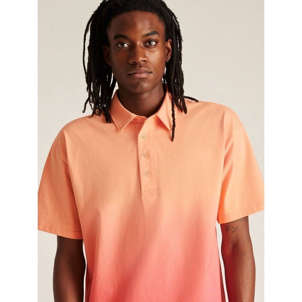 Fielder by Bonobos Relaxed Fit Gradient Ombre Dip Dye Polo Shirt XL Orange Pink